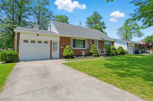 1317 Melrose St, Lima, OH 45801 - view of front of home featuring a garage, a chimney, concrete driveway, brick siding, and a front yard