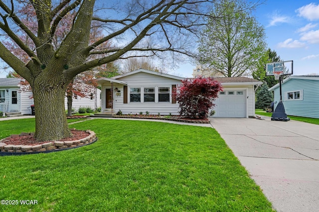 216 N Rauthland Ave, Wapakoneta, OH 45895 - single story home with driveway, a garage, a front lawn, and a chimney