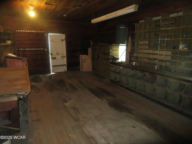 garage featuring wood ceiling