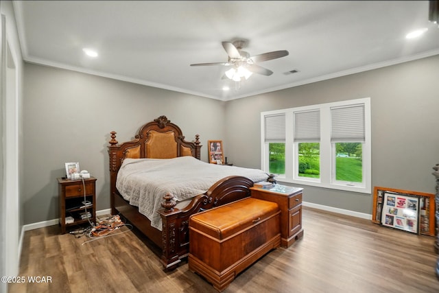 2635 Adgate Rd Unit 1D # 210, Lima, OH 45805 - bedroom featuring wood finished floors, baseboards, recessed lighting, ceiling fan, and ornamental molding