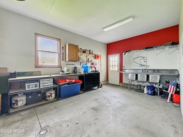 garage featuring a workshop area