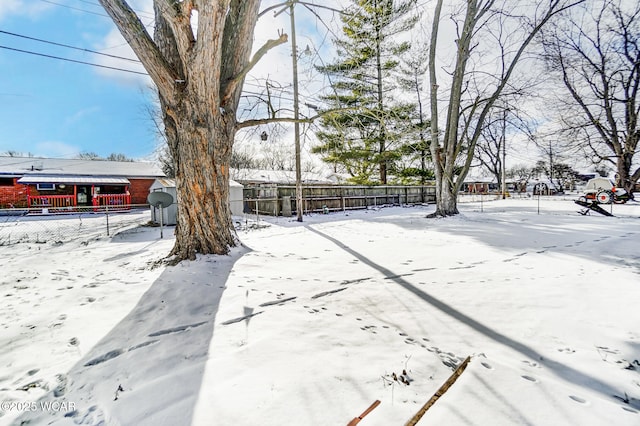 view of yard covered in snow