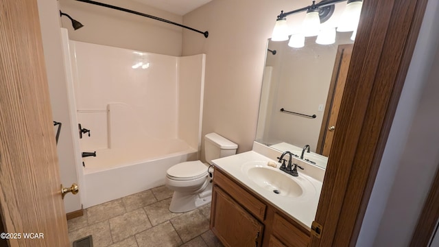 full bathroom with vanity, shower / bathtub combination, and toilet