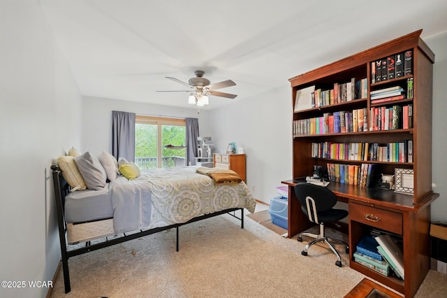 bedroom with baseboards, ceiling fan, and carpet floors