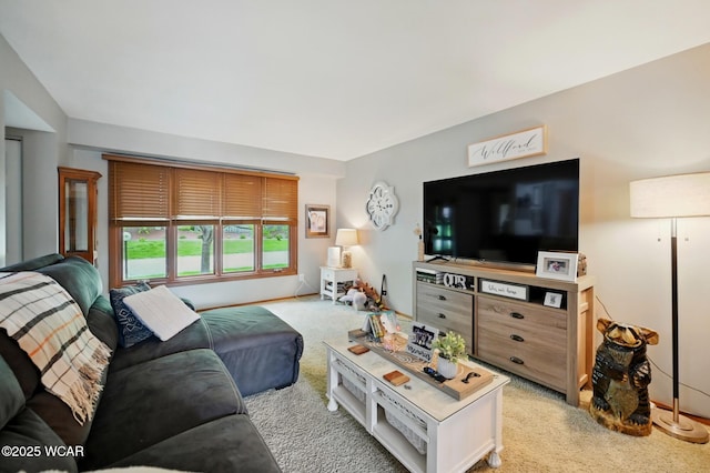 living area featuring light colored carpet