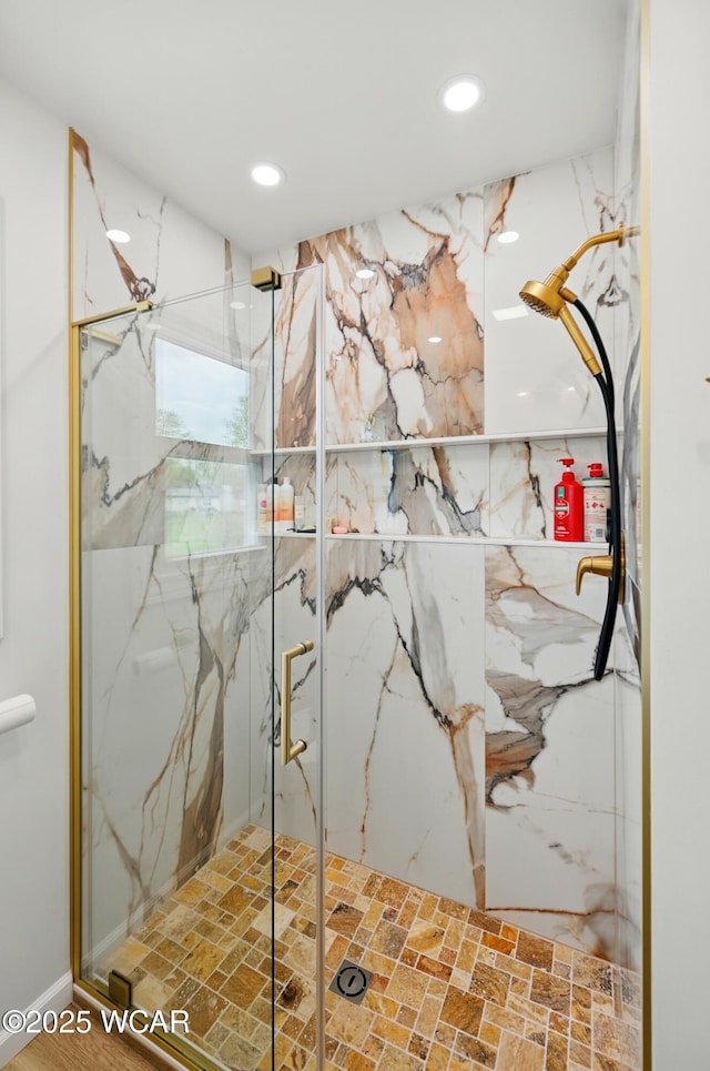 2636 Debbie Dr, Elida, OH 45807 - bathroom featuring a marble finish shower and recessed lighting