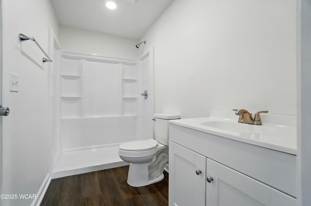 221 S Broadway St, Spencerville, OH 45887 - full bath with vanity, wood finished floors, a shower, and recessed lighting