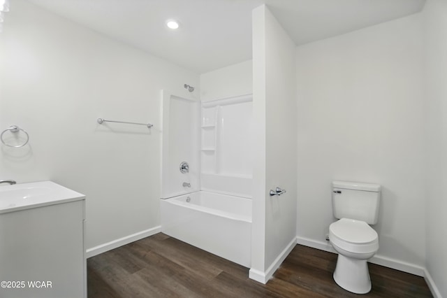 221 S Broadway St, Spencerville, OH 45887 - bathroom featuring wood finished floors, vanity, shower / bath combination, and recessed lighting