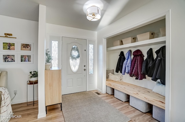 mudroom featuring light wood-style flooring