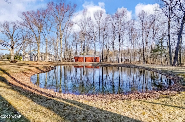 view of pool featuring a water view