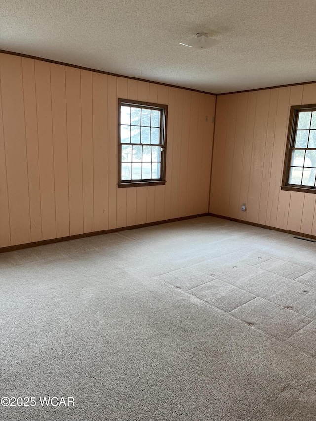 spare room featuring light carpet and a textured ceiling