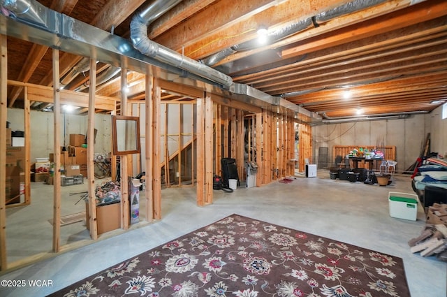 view of unfinished basement