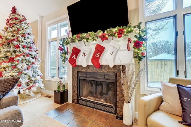 interior space featuring a fireplace