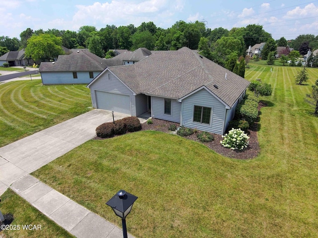 81 Riley Creek Ct, Bluffton, OH 45817 - single story home with driveway, a garage, a front yard, and a shingled roof