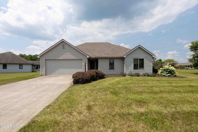 81 Riley Creek Ct, Bluffton, OH 45817 - single story home with concrete driveway, a garage, a front lawn, and a shingled roof
