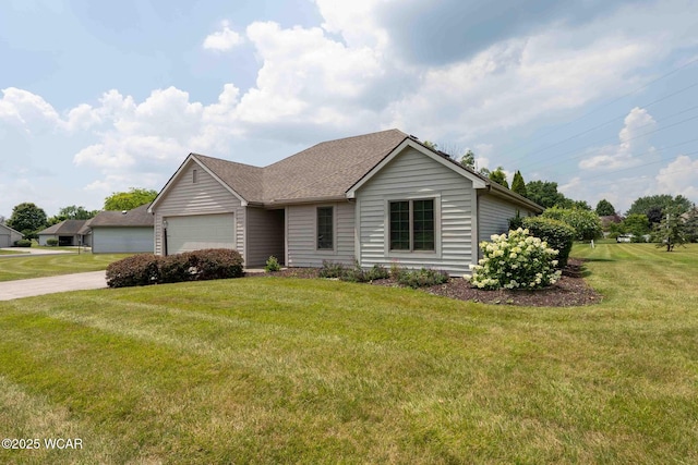 81 Riley Creek Ct, Bluffton, OH 45817 - single story home with driveway, an attached garage, a front yard, and a shingled roof