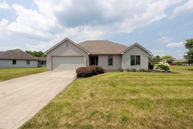 81 Riley Creek Ct, Bluffton, OH 45817 - ranch-style home featuring an attached garage, concrete driveway, a front yard, and a shingled roof