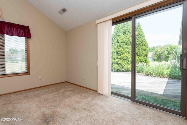81 Riley Creek Ct, Bluffton, OH 45817 - spare room with carpet floors, healthy amount of natural light, vaulted ceiling, and a textured ceiling