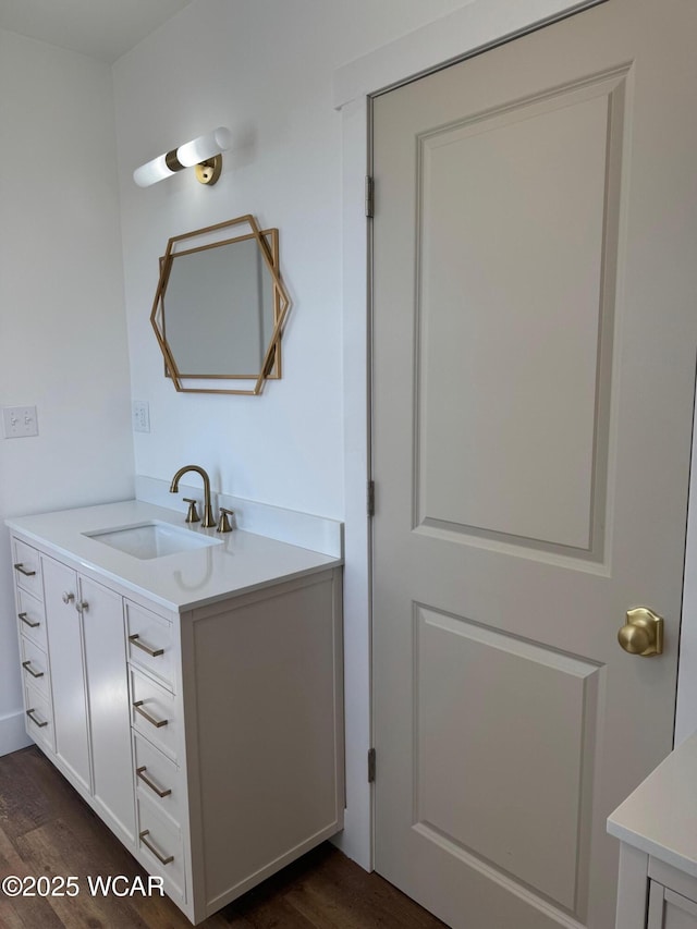 bathroom with vanity and wood finished floors