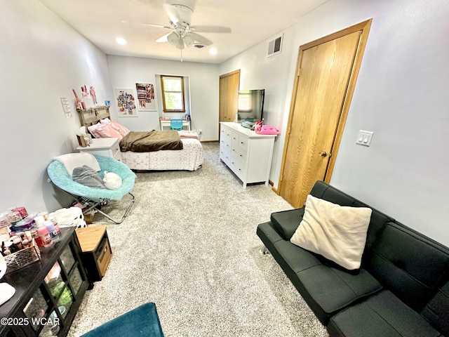 2969 Sands Rd, Lima, OH 45805 - living area featuring ceiling fan, light colored carpet, and recessed lighting