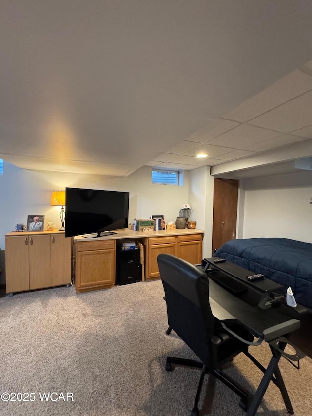 home office featuring light carpet