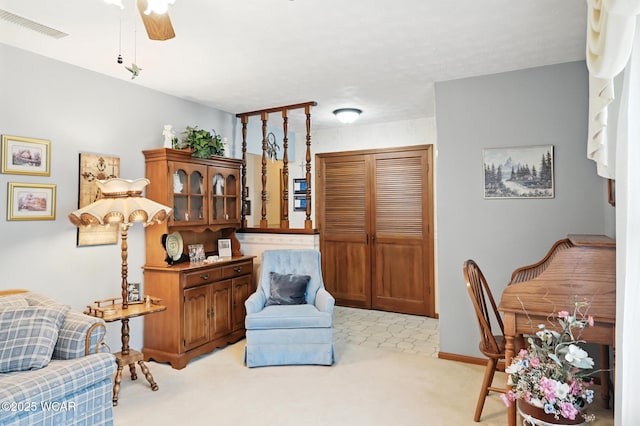 10815 Holdgreve Rd, Delphos, OH 45833 - living area featuring a ceiling fan and light carpet