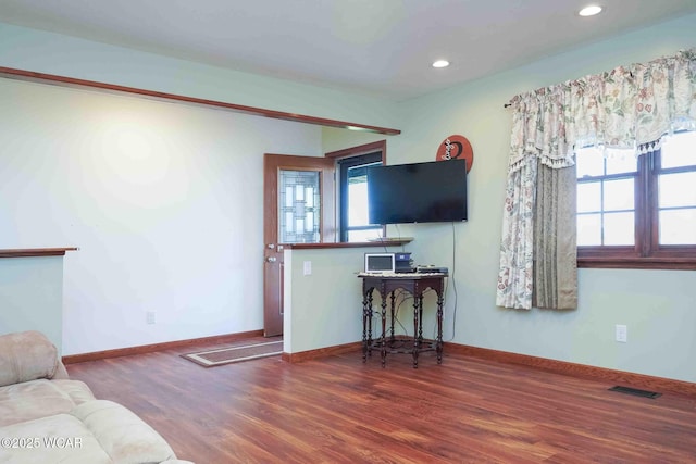 14351 Rd 19, Fort Jennings, OH 45844 - living room featuring wood finished floors, recessed lighting, and baseboards