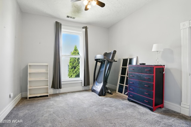 302 N Market St, Van Wert, OH 45891 - bedroom with a textured ceiling, carpet, and a ceiling fan