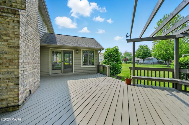 4860 Wenatchi Trl, Lima, OH 45805 - wooden terrace featuring a lawn and a pergola