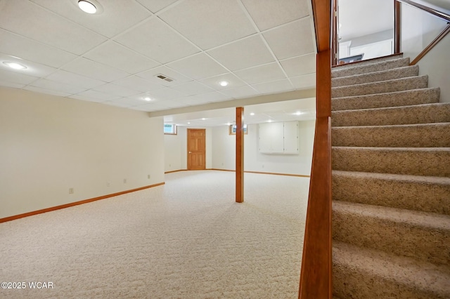 4860 Wenatchi Trl, Lima, OH 45805 - finished basement with stairway, carpet, recessed lighting, and a paneled ceiling