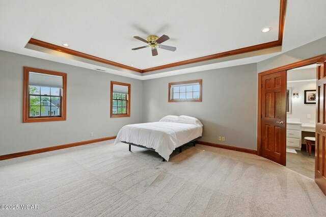 4860 Wenatchi Trl, Lima, OH 45805 - bedroom with a raised ceiling, light colored carpet, ornamental molding, and recessed lighting