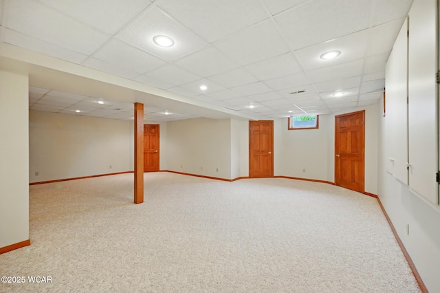 4860 Wenatchi Trl, Lima, OH 45805 - basement with light colored carpet, recessed lighting, and a drop ceiling