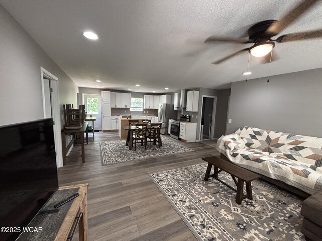 1012 Sherman Ave, Lima, OH 45801 - living area with a ceiling fan, wood finished floors, recessed lighting, and a textured ceiling