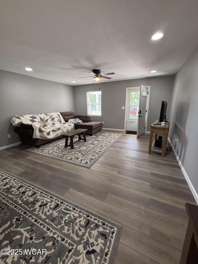 1012 Sherman Ave, Lima, OH 45801 - living room with ceiling fan, wood finished floors, recessed lighting, and a textured ceiling