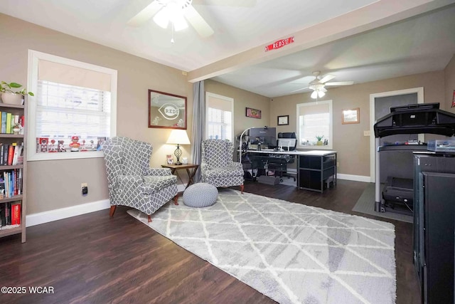 16070 Rd S, Columbus Grove, OH 45830 - office featuring ceiling fan, baseboards, and dark wood-style flooring