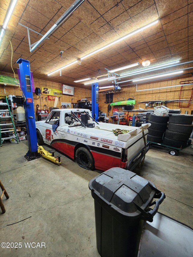 interior space featuring a workshop area