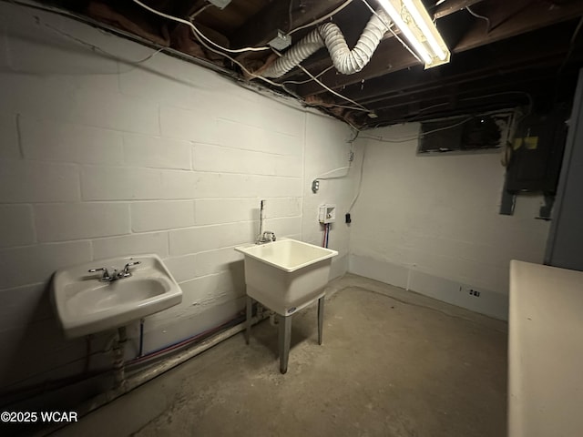 unfinished below grade area with a sink