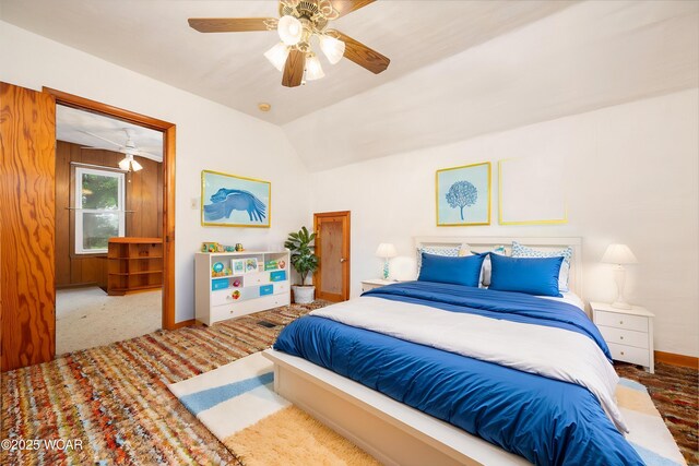 247 W State St, West Mansfield, OH 43358 - bedroom with vaulted ceiling, baseboards, and ceiling fan