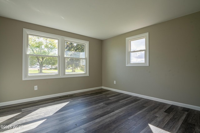 spare room featuring dark hardwood / wood-style floors and a healthy amount of sunlight