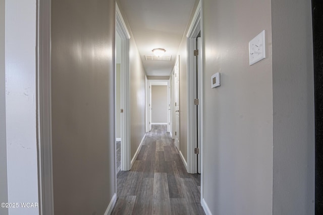 corridor with dark hardwood / wood-style flooring