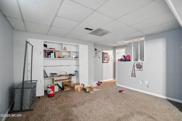 2432 Kunneke Ave, Lima, OH 45805 - recreation room with carpet floors, a paneled ceiling, and baseboards