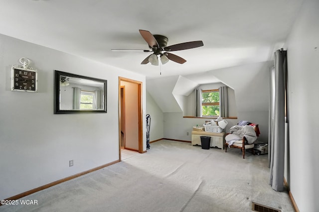 2432 Kunneke Ave, Lima, OH 45805 - additional living space featuring light colored carpet, baseboards, ceiling fan, and lofted ceiling