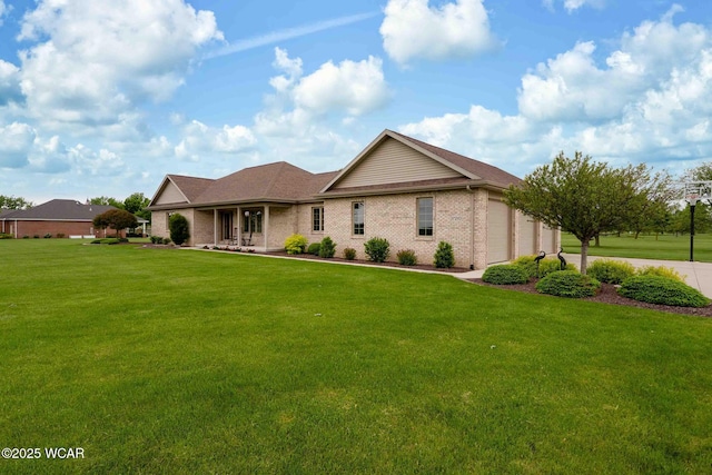 17210 State Route 694, Ottawa, OH 45875 - single story home with an attached garage, a front lawn, driveway, and brick siding