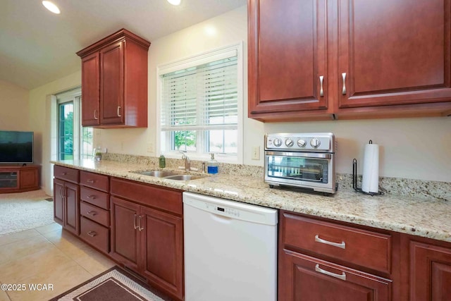 17210 State Route 694, Ottawa, OH 45875 - kitchen featuring dishwasher, a sink, light stone counters, recessed lighting, and light tile patterned flooring