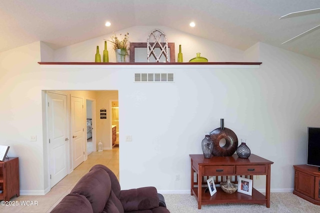 17210 State Route 694, Ottawa, OH 45875 - living room with vaulted ceiling, baseboards, and recessed lighting