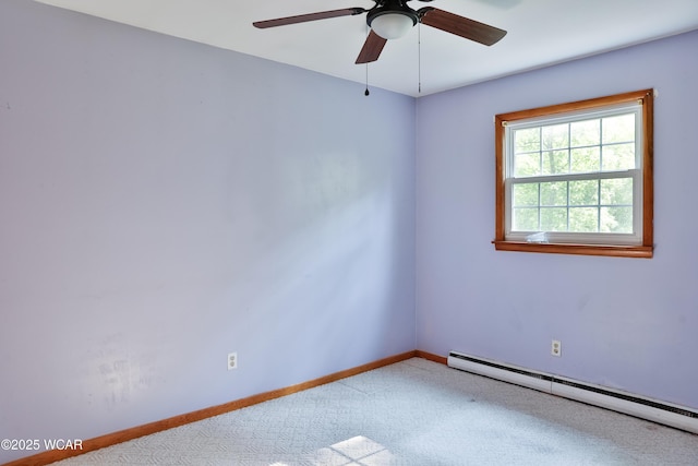 4940 Stewart Rd, Lima, OH 45801 - empty room with a baseboard heating unit, carpet flooring, ceiling fan, and baseboards