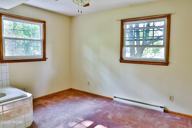 4940 Stewart Rd, Lima, OH 45801 - carpeted empty room featuring baseboard heating, ceiling fan, and baseboards