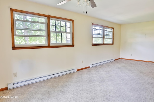 4940 Stewart Rd, Lima, OH 45801 - carpeted spare room featuring baseboard heating, a ceiling fan, and baseboards