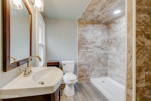 1157 W High St, Lima, OH 45805 - full bathroom with toilet, wood finished floors, vanity, and tiled shower