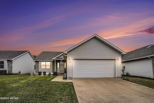 354 Stone Hedge Ln, Kenton, OH 43326 - ranch-style home featuring driveway, a yard, and an attached garage